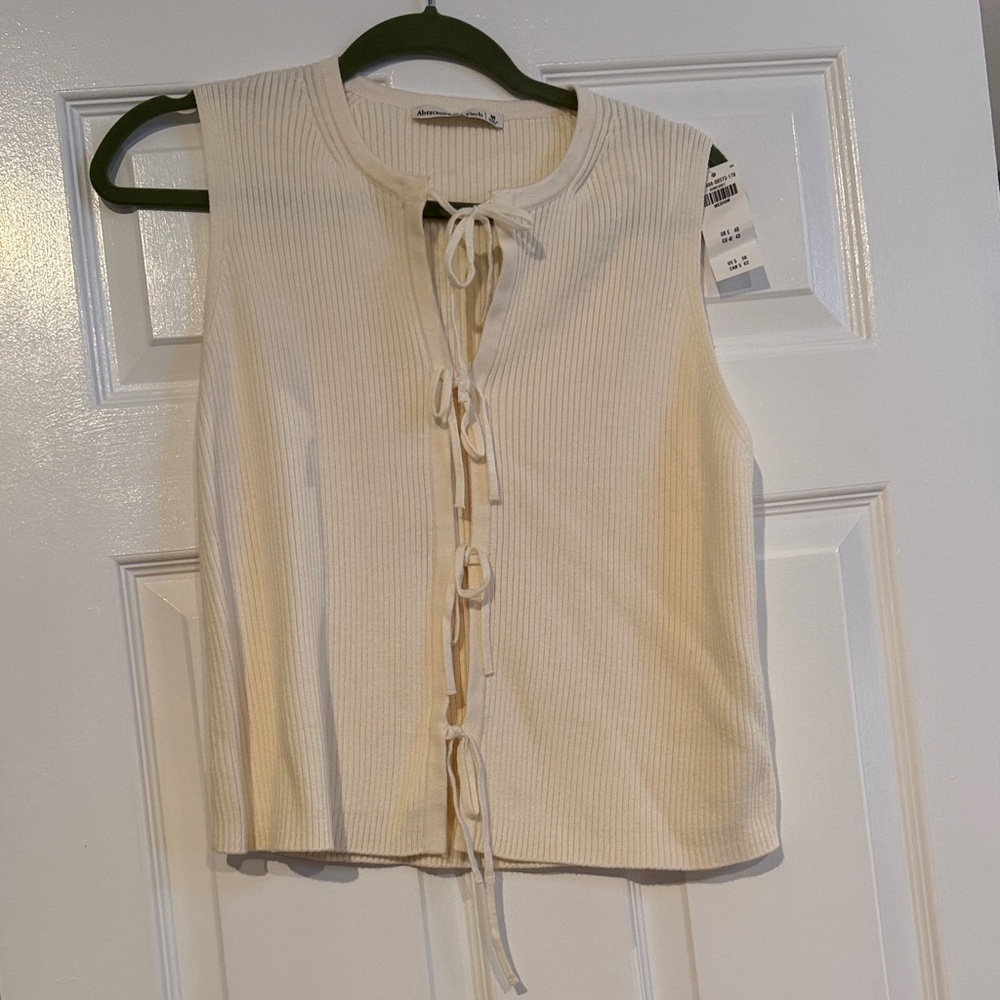 Abercrombie & Fitch Ivory Ribbed Tie-Front Tank Top